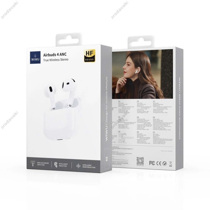 Бездротові Bluetooth навушники Wiwu Airbuds 4 ANC BT 5.4 White
